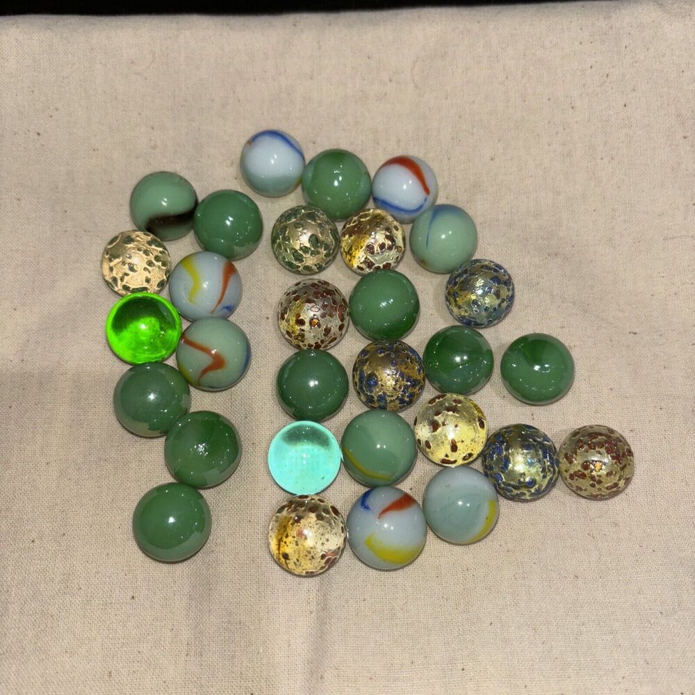 Vintage Marbles Lot Of 30 Unique Colors Specks Green Stripes